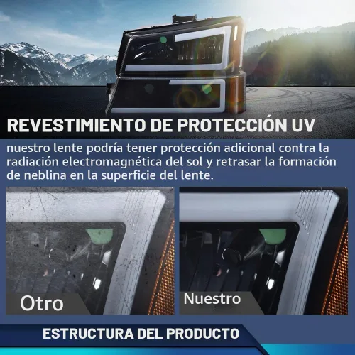 Vista 6 de PIT66 Conjunto de faros delanteros LED DRL compatible con Chevy Silverado 1500 2500 3500 HD 2003-2006, modelo compatible con Avalanche 1500 2500