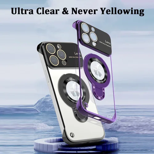 Vista 2 de Omio - Funda magnética delgada para iPhone 15 Pro Max con soporte invisible, compatible con MagSafe, parachoques transparente sin marco, diseño sin