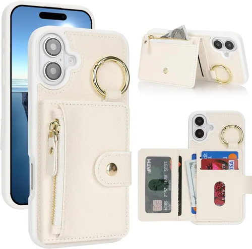 Vista 46 de Funda para iPhone 14 Plus con tarjetero, color negro Funda con cremallera y ranura para mujer y hombre