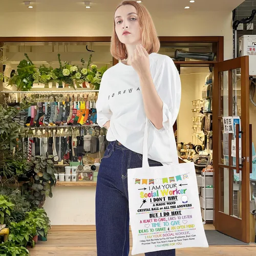Vista 3 de LEVLO Trabajador Social Lona Tote Bag Apreciación Regalo Para Trabajadores Sociales Empleado Voluntario Bolsa de Compras