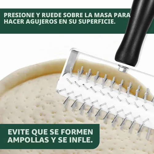 Vista 2 de Docker para masa de pizza, rodillo de masa de alta calidad con picos de acero inoxidable, herramienta de acoplamiento de pizza resistente que evita