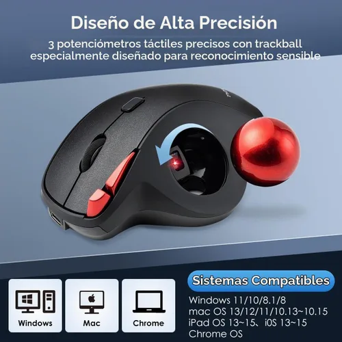 Vista 8 de Ratón inalámbrico SANWA 2.4G Trackball, clic silencioso, ratones de rodillo