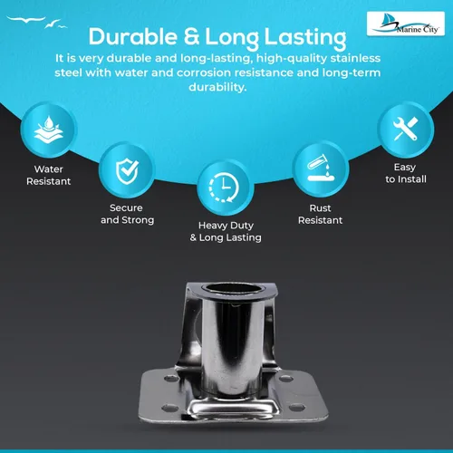 Vista 4 de MARINE CITY Stainless Steel Stanchion Socket with Triangular Base and Buttress for Pipe for Marine Boat Yacht Fishing