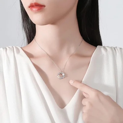 Vista 5 de Joyas para mujer, regalo Universo Planeta Estrella Luna Nekclace, plata de ley 925 colgante de luna y estrella, regalo de San Valentín, aniversario