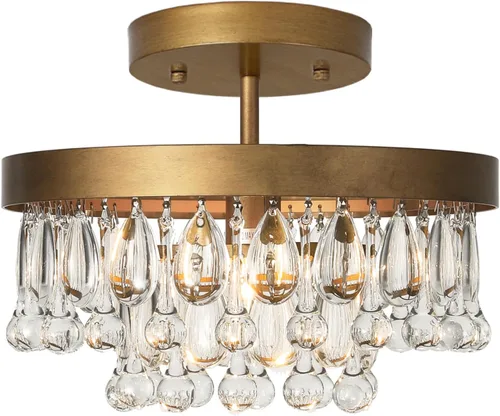 Vista 9 de SEOL - Lámparas de techo antiguas de oro con cristal, redondas, grandes, colgantes, lámpara de techo para comedor, recámara, sala de estar, 3 luces