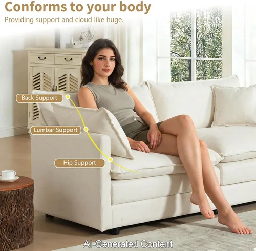 Vista 6 de GNIXUU Sofá modular de 76 pulgadas, sofá biplaza beige de 2 plazas, cómodos asientos de felpilla de 25 pulgadas de profundidad con 2 almohadas