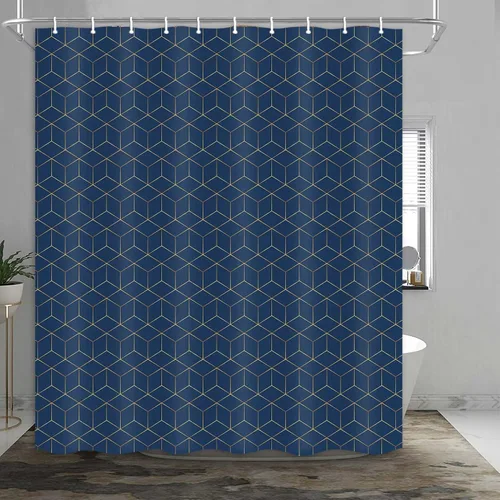 Vista 16 de JAWO Cortina de ducha geométrica negra y dorada, moderna cortina de baño de textura poligonal abstracta, cortina de baño de tela impermeable, 6