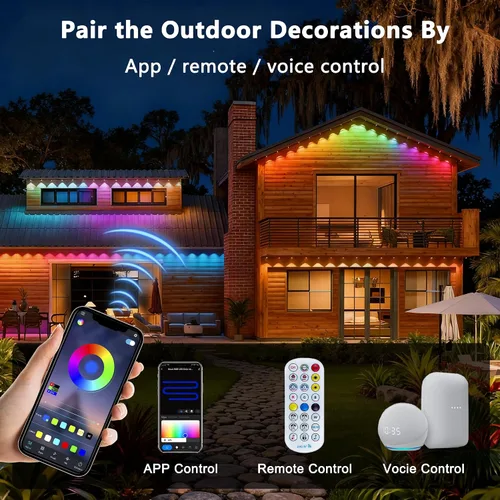 Vista 2 de Luces permanentes para exteriores, 100 pies con 60 luces LED RGB+IC para casa, 75 modos de escena, luces de alero impermeables IP68 compatibles