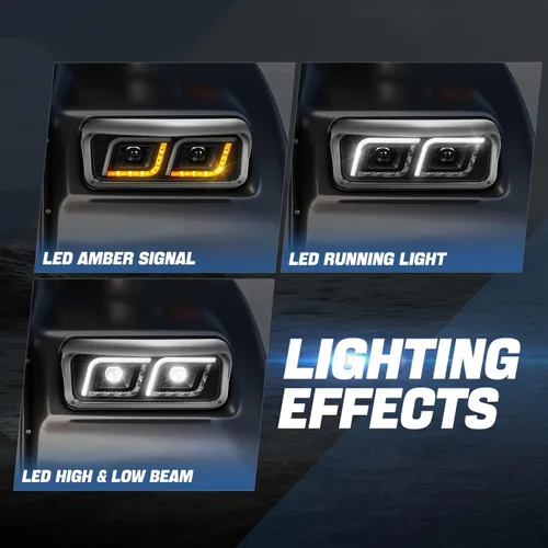 Vista 3 de Auto Dynasty Luces LED DRL para faros delanteros de doble proyector, compatibles con Peterbilt 365 Western Star Kenworth 1981-1991, par negro
