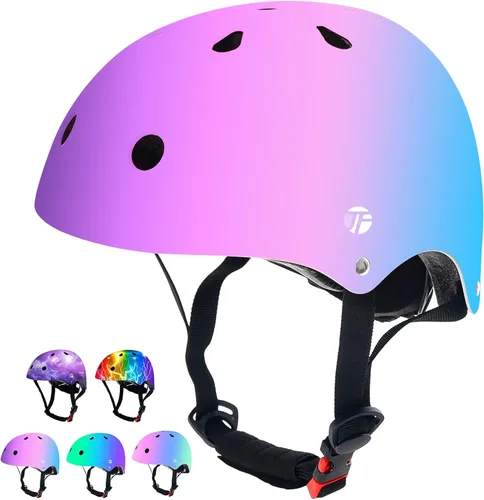 Vista 12 de Casco de bicicleta ajustable con gradiente de color para niños pequeños de 3-5-8-14+ años, niñas y niños. Casco para monopatín y bicicleta