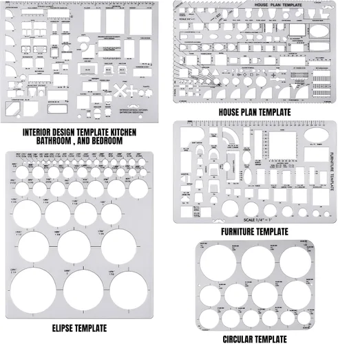 Vista 4 de Zonon 10 plantillas de plástico para dibujo, regla geométrica, plantillas de medición de aluminio triangular de 12 pulgadas, kit geométrico
