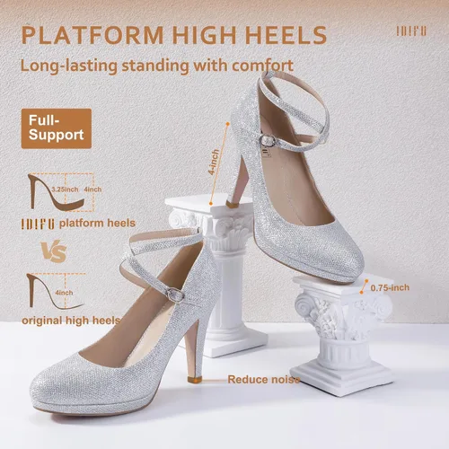 Vista 5 de IDIFU - Tacones altos de plataforma Tracy para mujeres, zapatos de punta cerrada, zapatos con tiras cruzadas al tobillo para el trabajo, uso