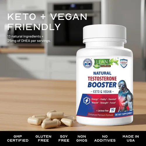 Vista 3 de Testosterona Libido Booster Masculino Aumento Suplemento para Hombres, Vegano Tongkat Ali DHEA Boro L-arginina Hornygoatweed Zinc Muscle Builder