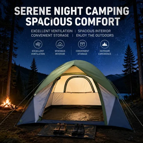 Vista 7 de XL Tienda de campaña con cúpula para 4 a 6 personas, doble capa impermeable, desmontable para senderismo al aire libre, pesca Tents