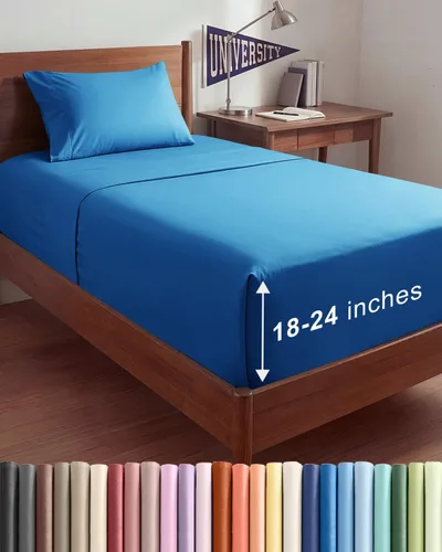 Vista 129 de Sábanas individuales de bolsillo extra profundo, sábanas transpirables y refrescantes de 3 piezas, juego de sábanas de lujo para hotel, suaves, sin