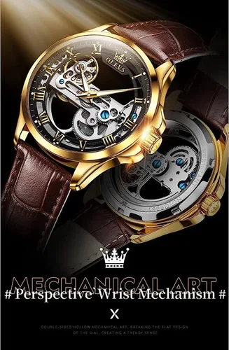 Vista 12 de OLEVS Relojes de esqueleto para hombre, automático, mecánico, de lujo, de cuero, impermeable, luminoso, reloj de pulsera para hombre