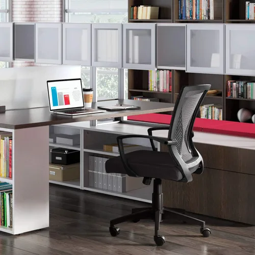 Vista 2 de Tuoze Silla ergonómica de malla con respaldo medio para oficina, silla giratoria de escritorio, soporte lumbar, silla de computadora