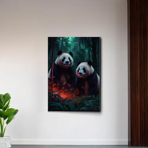 Vista 6 de Canvas Print cute pandas in the jungle Watercolor art framed canvas print framed wall art synthwave animal art Canvas Prints, Decor