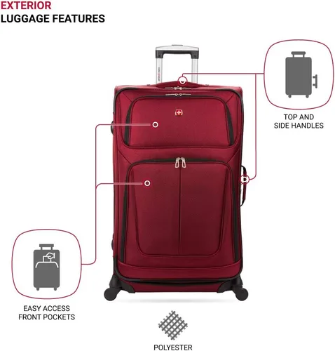 Vista 3 de SwissGear - Equipaje suave expandible Sion con ruedas, Borgoña