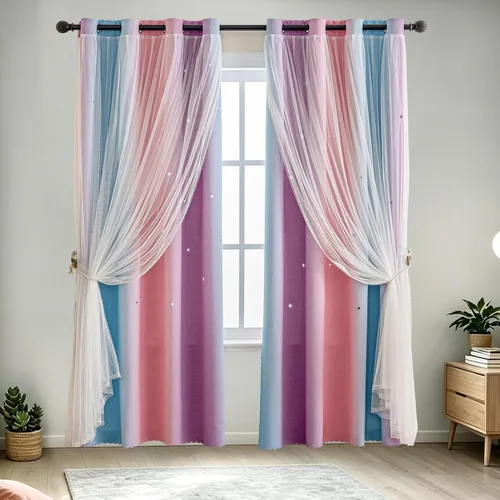 Vista 26 de indistar Cortinas opacas con recortes de estrellas para dormitorio de niña, cortinas de oscurecimiento para habitación de bebé, cortinas