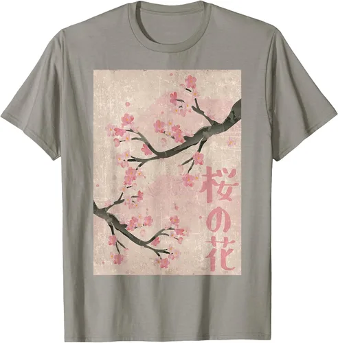 Vista 9 de Cherry Blossom Japanese Vintage Woodblock Japan Pink Sakura T-Shirt Asphalt Grey
