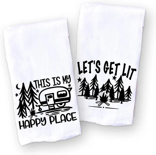 Vista 8 de Toalla de cocina hecha a mano con texto en inglés "I Sleep Around RV Camping Kitchen Towel – Toalla de cocina 100% algodón con refranes divertidos