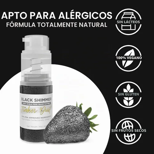 Vista 2 de Bakell - Brillantina Negra Tinker Dust (4g, 1x Mini Bomba de Pulverización) Brillantina Comestible para Alimentos, Postres y Bebidas! Negro