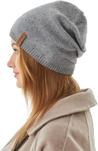Vista 2 de Gorro de invierno para mujer, gorro de punto, cálido, suave, holgado, de cachemira, para mujer y madre