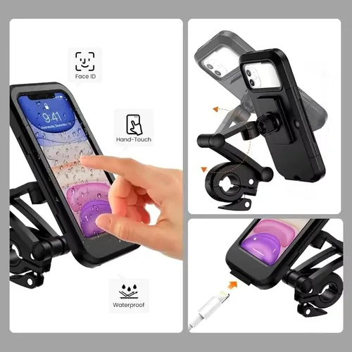 Vista 5 de Generic Soporte de teléfono impermeable, universal compatible con todos los teléfonos iPhone y Android, giro 360, accesorio seguro para manillar