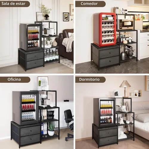 Vista 8 de Soporte para Mini Refrigerador con Almacenamiento, Microondas y Soporte para Mini Refrigerador con Toma de Corriente, Barra de Café, Panadero