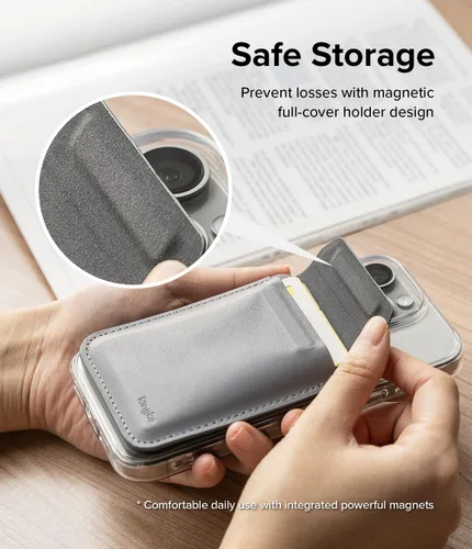 Vista 9 de Ringke Cartera magnética con soporte [capacidad para hasta 3 tarjetas] Cartera de teléfono compatible con MagSafe, soporte ajustable en ángulo