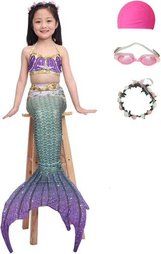 Vista 2 de Gesikai01 Juego de 6 piezas de traje de baño de sirena para natación, traje de sirena, traje de baño para niñas, regalo de cumpleaños de 3 a 12 años