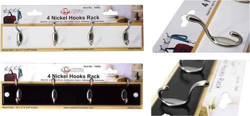 Vista 3 de Uniware Perchero de 2 puntas de níquel y 4 puntas, riel de gancho de 18 pulgadas para puerta y pared (negro)