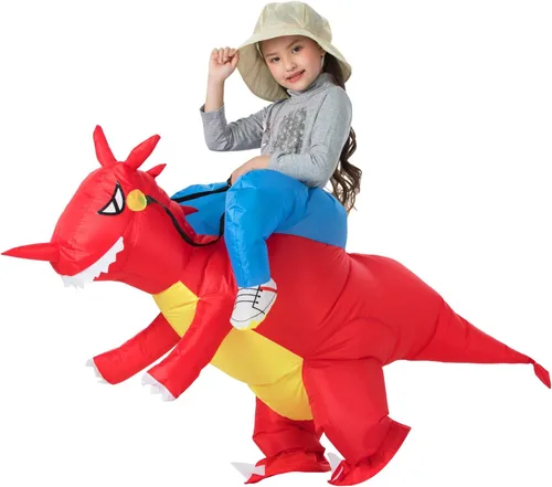 Vista 2 de Disfraz inflable de dinosaurio T-Rex para Halloween (dinosaurio rojo, niño)