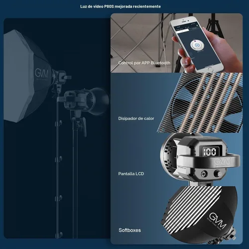Vista 5 de GVM Kit de Iluminación para Estudio Fotográfico de 80W, Luz de Video LED con Softbox de Montaje Bowen de 23.6", Soporte de Trípode, Salida Continua
