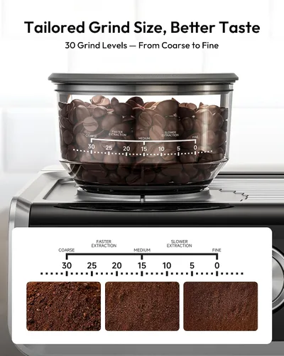Vista 3 de EUHOMY Máquina de Espresso con Molinillo, Cafetera de 20 Bares con Varilla de Vapor para Espumar Leche, Máquinas de Café Espresso Profesionales