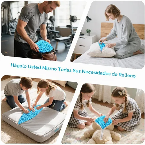Vista 5 de Relleno de puf, relleno de espuma viscoelástica triturada de 5 libras, relleno de silla de puf, recarga de relleno para puf, relleno de saco de Azul