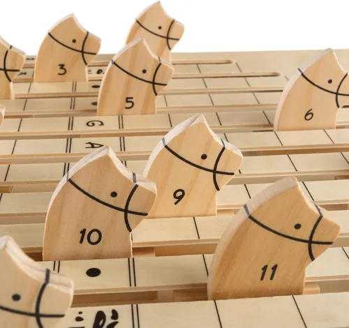 Vista 3 de Hey Play - Juego de carreras de caballos de madera, incluye dados, tarjetas y fichas, juegos de mesa para interiores y exteriores para adultos