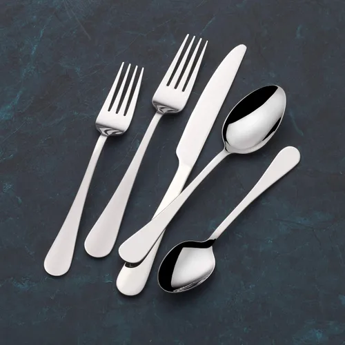 Vista 5 de Gourmet Basics By Mikasa Symmetry - Juego de cubiertos de acero inoxidable 18/0, 20 piezas, servicio para 4