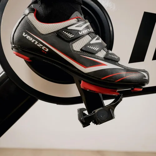 Vista 5 de Venzo Zapatos de ciclismo de carretera para hombre, 3 correas, compatibles con Look Delta y Shimano SPD-SL, perfectos para bicicletas de carreras