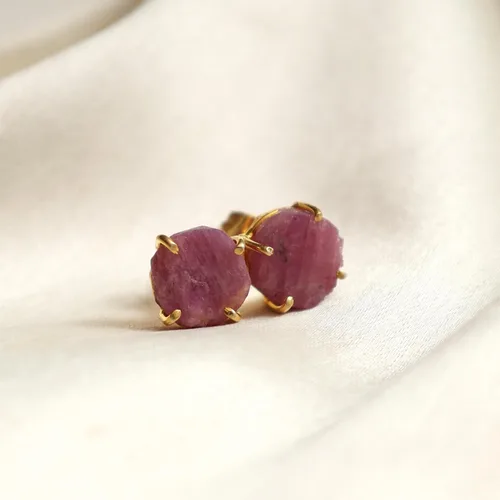 Vista 146 de Gempires Natural Raw Prong Setting Stud Earrings, 8-10 mm Crystals Earring, Handmade Jewelry, Gift for Her