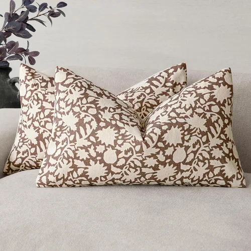 Vista 19 de Foindtower - Juego de 2 fundas de almohada decorativas con flores neutras estilo farmhouse, fundas de almohada boho para sofá, sofá cama
