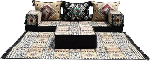 Vista 14 de arabicsofa Juego de sofá de piso árabe esquinero en forma de L - Asiento Majlis marroquí para sala de estar