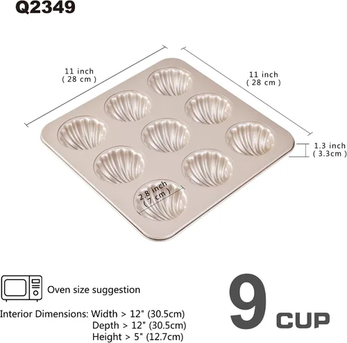 Vista 2 de Madeleine Molde para tartas, 9 cavidades antiadherentes, esférico, para hornear al horno (dorado champán)