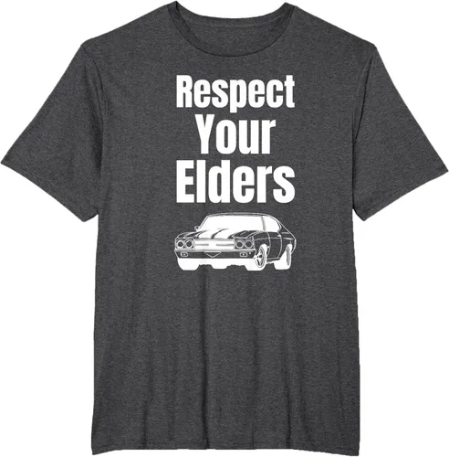 Vista 58 de Divertido regalo de auto para chicos – Respect Your Elders Classic Muscle Car Camiseta, Negro, S