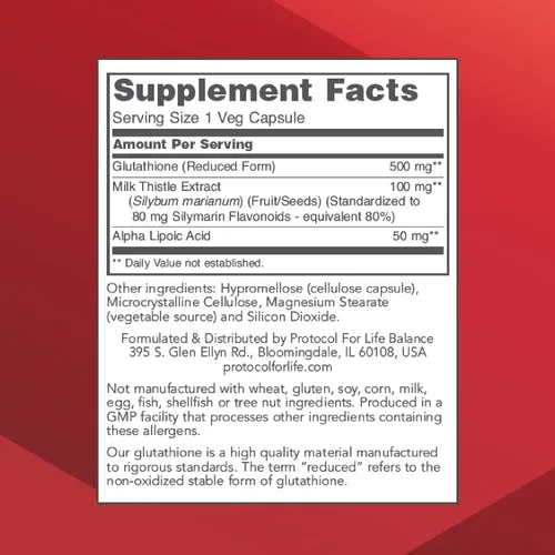 Vista 2 de PROTOCOL FOR LIFE BALANCE Glutatión 500 mg, Cardo Mariano, 60 Cápsulas