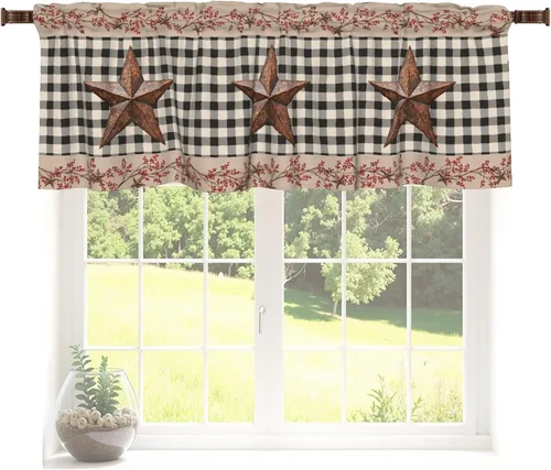 Vista 54 de Cenefa de estrella del oeste de Texas para ventana, rústica, granja, granero, cocina, cenefa de ventana rural vintage con bolsillo para barra