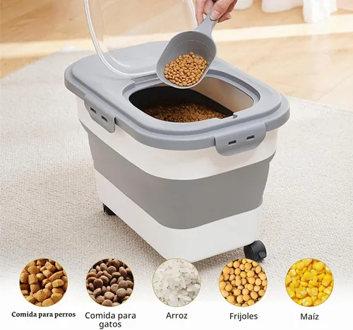 Vista 7 de SEWIU Contenedor de Almacenamiento de Comida para Perros 2pack*20LB, Contenedor Plegable de Comida para Perros con Cuenco de Silicona de Viaje