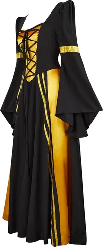 Vista 3 de Unigait Vestido renacentista para mujer, vestido medieval para disfraz de feria renacentista, vestido medieval de reina