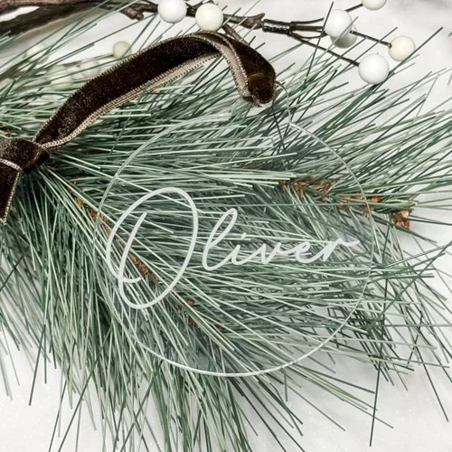 Vista 7 de Adorno de Navidad acrílico hecho a mano personalizado con cinta de terciopelo, 9 diseños personalizados disponibles, regalo único o recuerdo